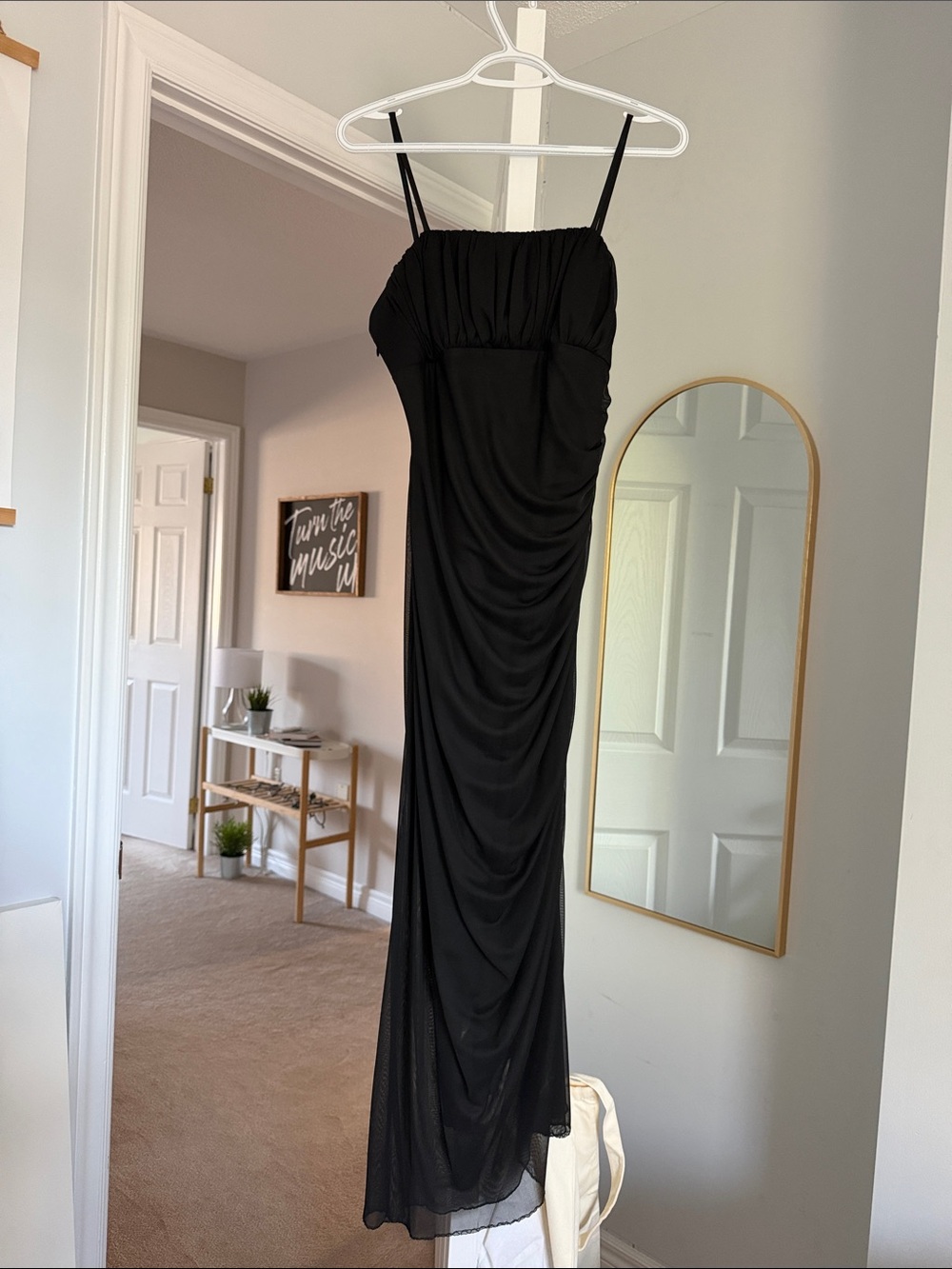 JS Collections Black Ruched Spaghetti-Strap Maxi Dress